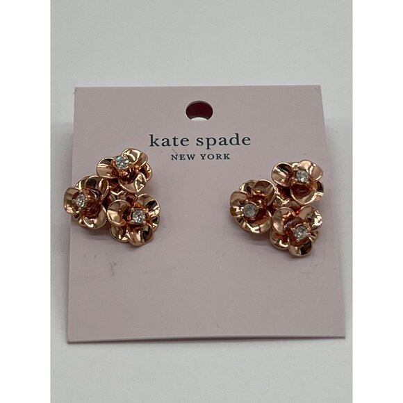 Kate Spade Rose Gold Floral Cluster Stud Earrings With Crystal Accents - Picture 1 of 4